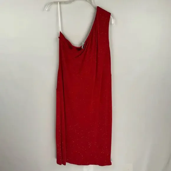NWT GRACE KARIN | Red Sparkle One Shoulder Front Tie Stretch Dress | Women's 2XL - Picture 2 of 9